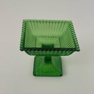 Vintage 1960s Emerald Glass Square Pedestal Bowl